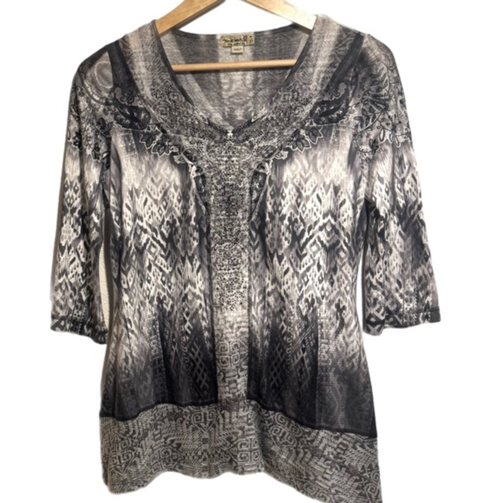 Y2K ONE WORLD Black and Gray Patterned Blouse